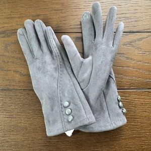 Elegant Gray Suede Gloves with Button Detail